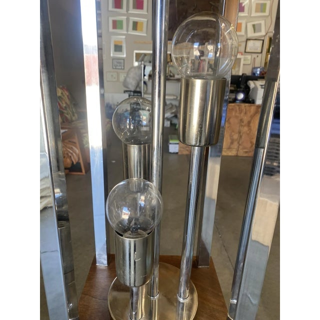 1970s Post Modern Teak and Chrome Pendant Light Fixtures - a Pair - 6