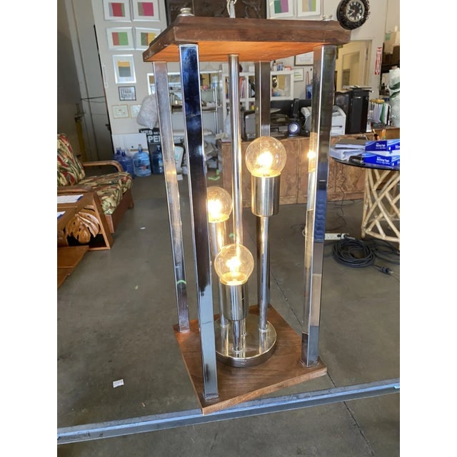 1970s Post Modern Teak and Chrome Pendant Light Fixtures - a Pair - 8