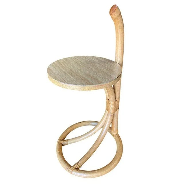 Restored Rare Portable Rattan Side Table Drink Shelf Stand W/ Handle, 2 Available - 3