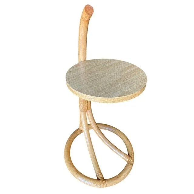 Restored Rare Portable Rattan Side Table Drink Shelf Stand W/ Handle, 2 Available - 4