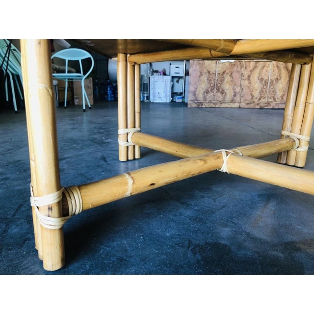 1950s Restored "X" Base Rattan Coffee Table with Mahogany Top - 5
