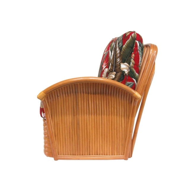 1990s Art Deco Style "Golden Girls" Rattan Fan Arm Lounge Chair with Ottoman Set - 5