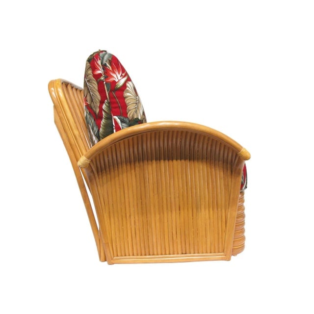 1990s Art Deco Style "Golden Girls" Rattan Fan Arm Lounge Chair with Ottoman Set - 6