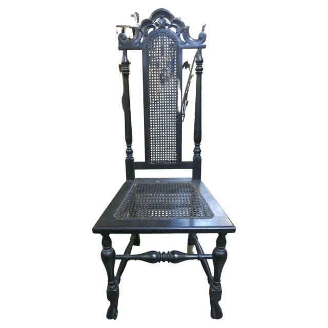 Mid 19th Century Hand-Carved Black Stained Oak Gothic Revival Side Chair with Caned Seat - 2