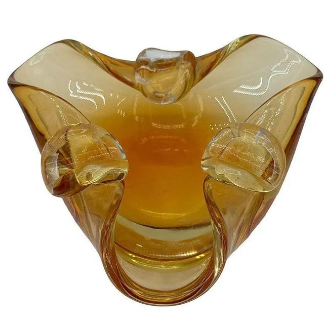 Mid-Century Amber Honey Glass Ashtray Attributed to Murano Archimede Saguso - 2