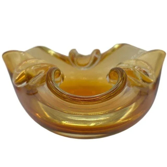 Mid-Century Amber Honey Glass Ashtray Attributed to Murano Archimede Saguso - 4