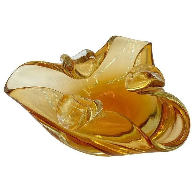 Mid-Century Amber Honey Glass Ashtray Attributed to Murano Archimede Saguso - 6