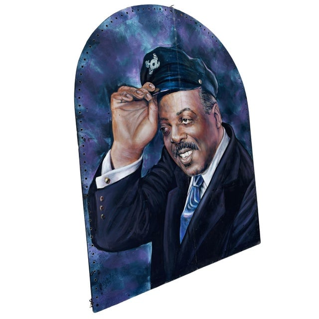 12' Foot Tall Oil on Canvas Portrait of Count Basie Light Up Folding Screen - 3