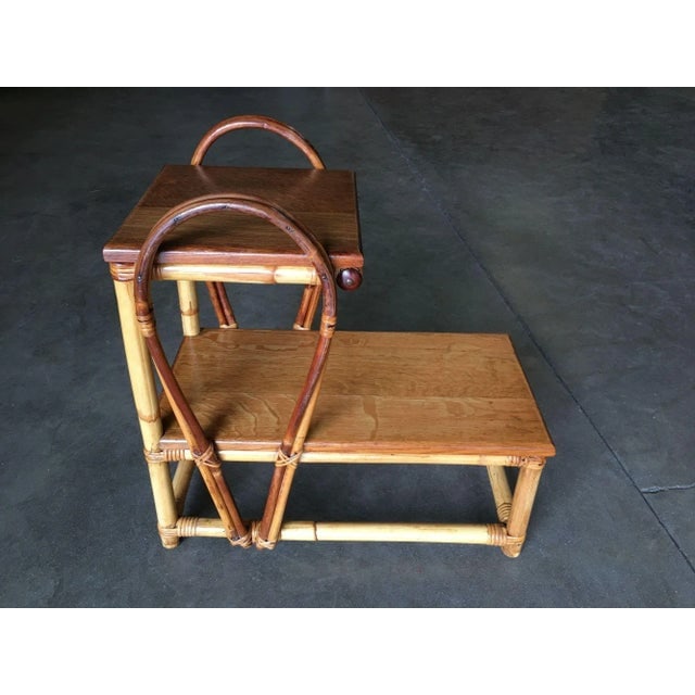 Restored Rattan Tear Drop Rattan Table W/ Mahogany Tops - 2