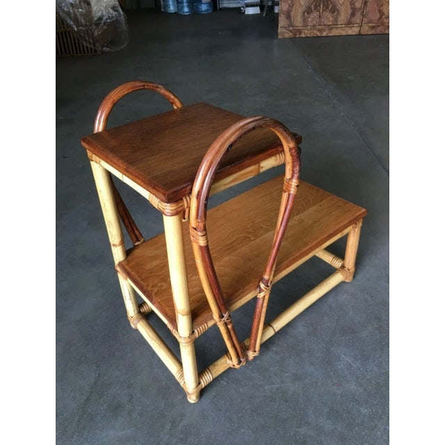 Restored Rattan Tear Drop Rattan Table W/ Mahogany Tops - 3