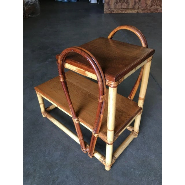Restored Rattan Tear Drop Rattan Table W/ Mahogany Tops - 4