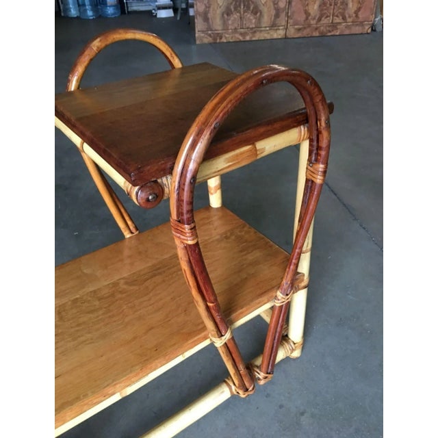 Restored Rattan Tear Drop Rattan Table W/ Mahogany Tops - 7