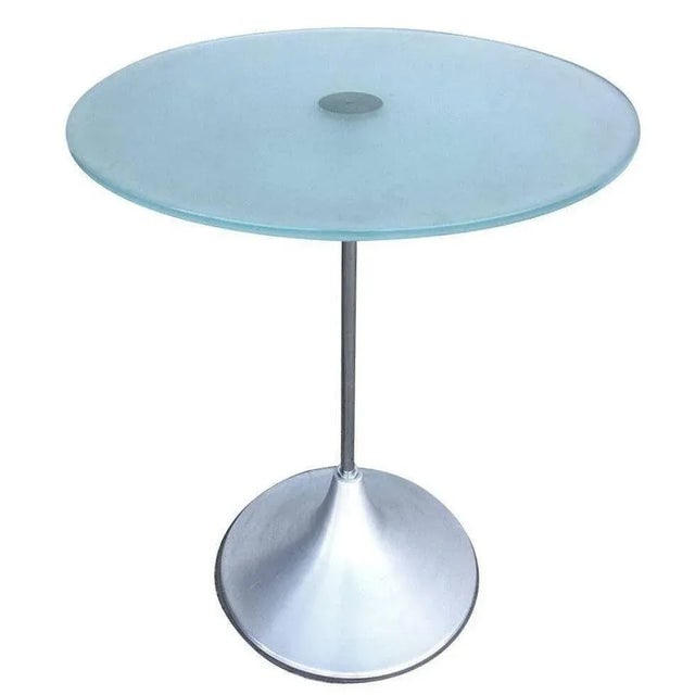 1990s Y2K Chrome & Frosted Glass "Bugle Base" Pedestal Side Table - 3