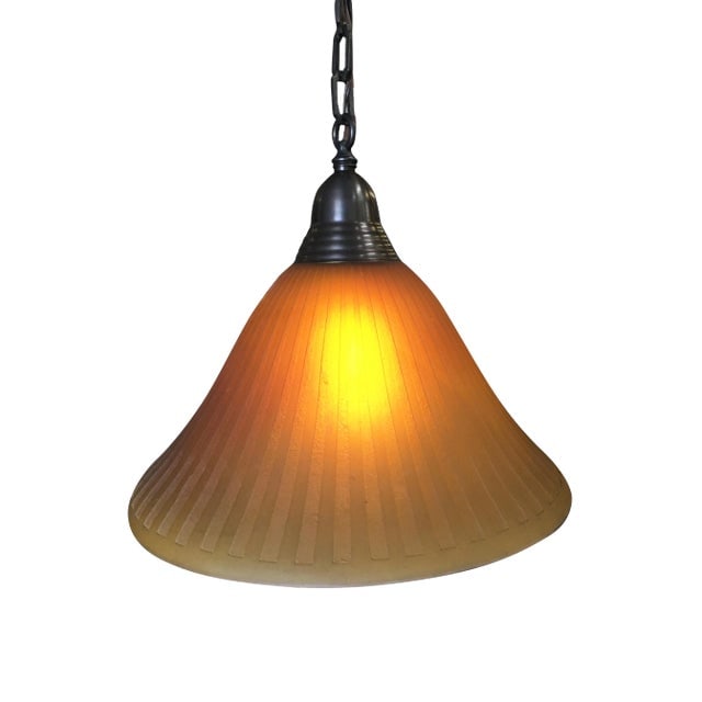 Bronze Hanging Lamp With Amber Glass Shade (1 of 10)