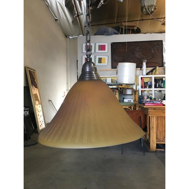 Bronze Hanging Lamp With Amber Glass Shade - 2