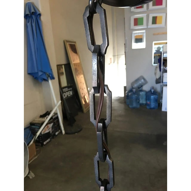 Bronze Hanging Lamp With Amber Glass Shade - 4