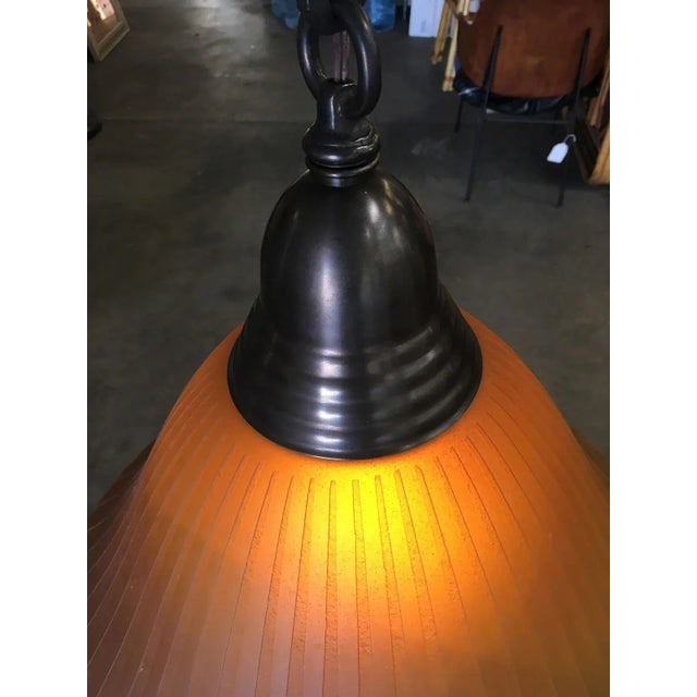 Bronze Hanging Lamp With Amber Glass Shade - 5