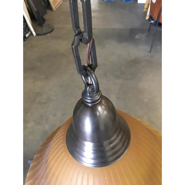 Bronze Hanging Lamp With Amber Glass Shade - 6
