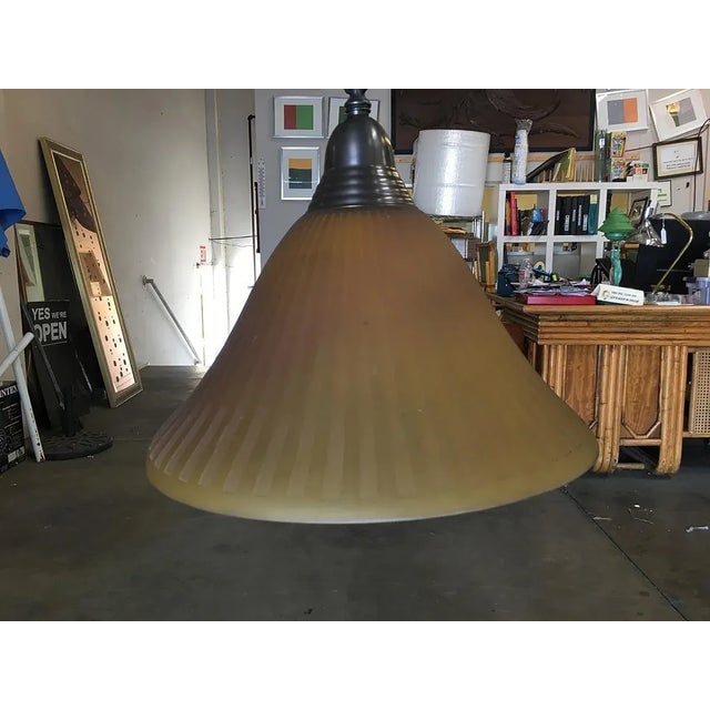 Bronze Hanging Lamp With Amber Glass Shade - 7
