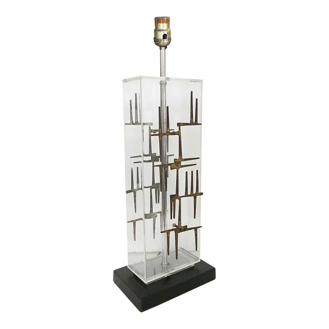 1967 Brutalist Nail Sculptural Lucite Table Lamp by Laurel, Unmarked (1 of 8)