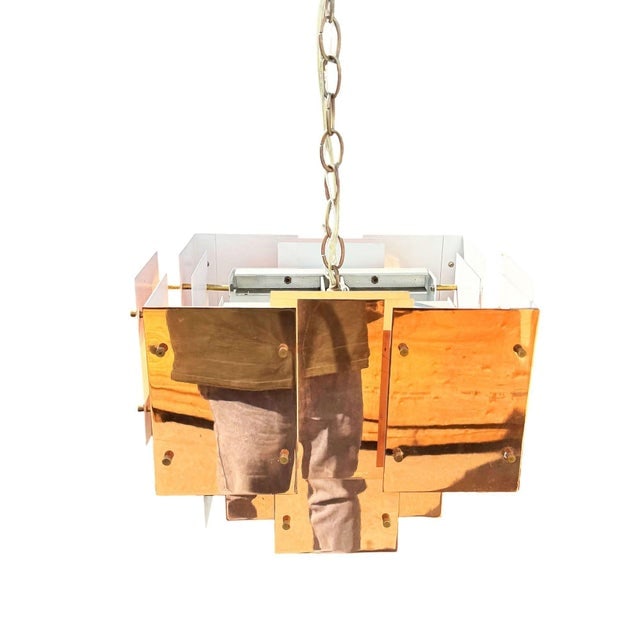1970s Mid Century Modern Floating Panel "Cityscape" Brutalist Copper Chandelier by Robert Sonneman - 2