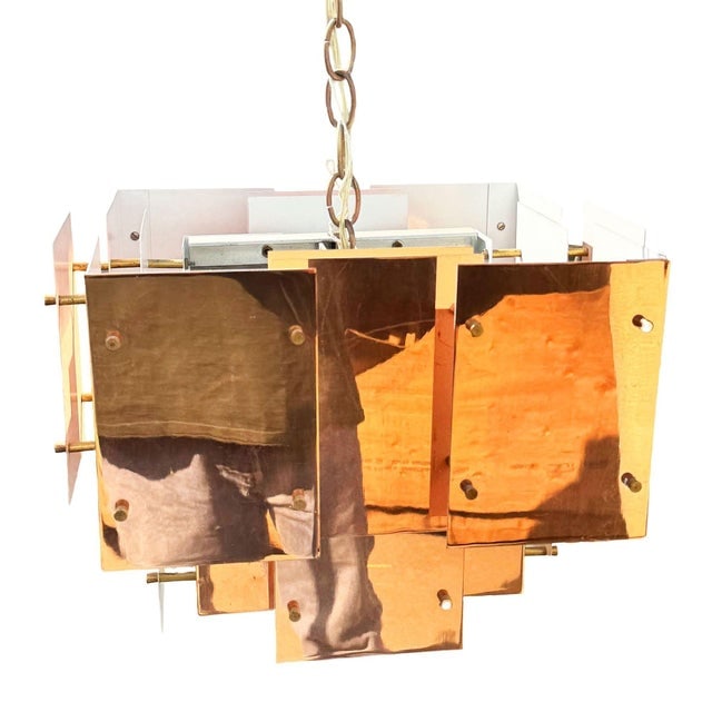 1970s Mid Century Modern Floating Panel "Cityscape" Brutalist Copper Chandelier by Robert Sonneman - 7