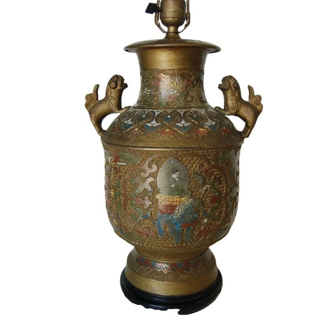 Bronze Chinese Cloisonne Table Lamp With Foo Guard Dogs - 2