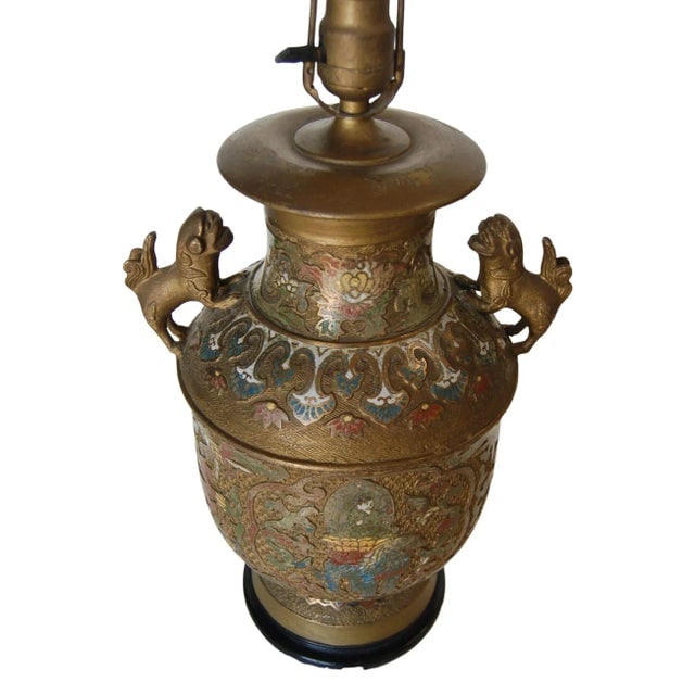 Bronze Chinese Cloisonne Table Lamp With Foo Guard Dogs - 3