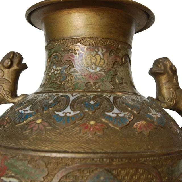 Bronze Chinese Cloisonne Table Lamp With Foo Guard Dogs - 4