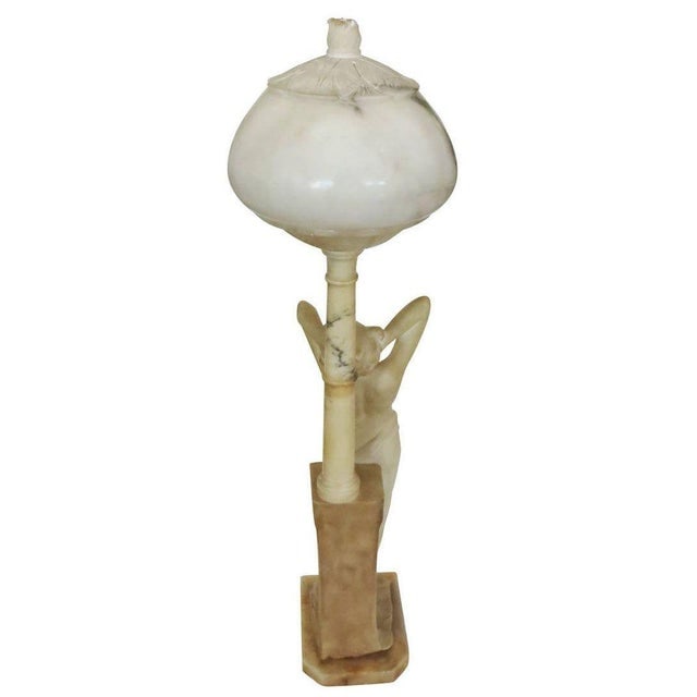 Early 20th Century Edwardian Era Italian Carved Alabaster Figure Greco-Roman Female Figural Lamp - 2