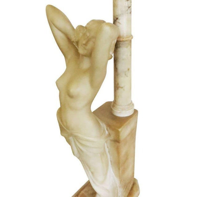 Early 20th Century Edwardian Era Italian Carved Alabaster Figure Greco-Roman Female Figural Lamp - 7