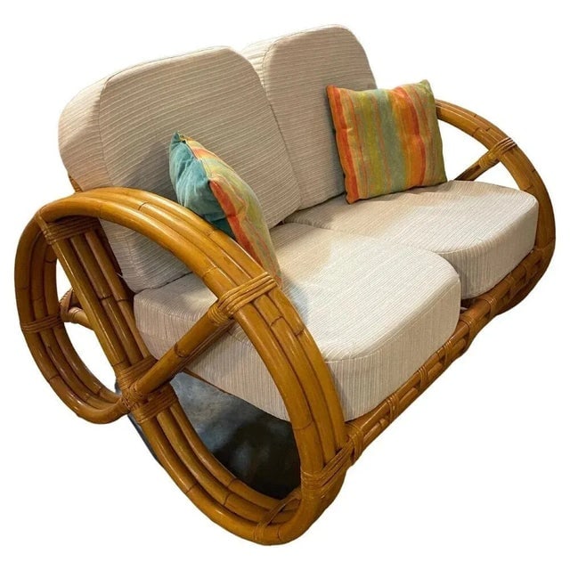 Restored Child Size 3-Strand Round Full Pretzel Rattan Sofa & Lounge Chair - 3