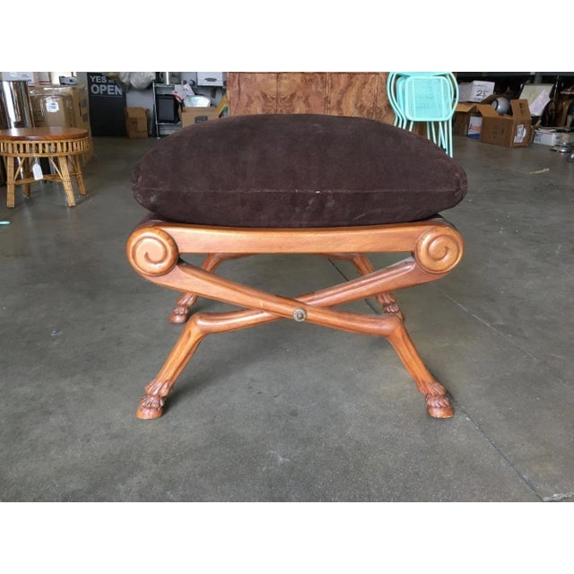 1980s Neo Classic Style Walnut Stool With Brown Velvet Top - 2
