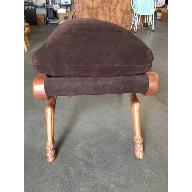 1980s Neo Classic Style Walnut Stool With Brown Velvet Top - 4