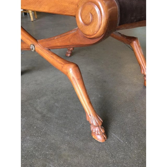 1980s Neo Classic Style Walnut Stool With Brown Velvet Top - 5
