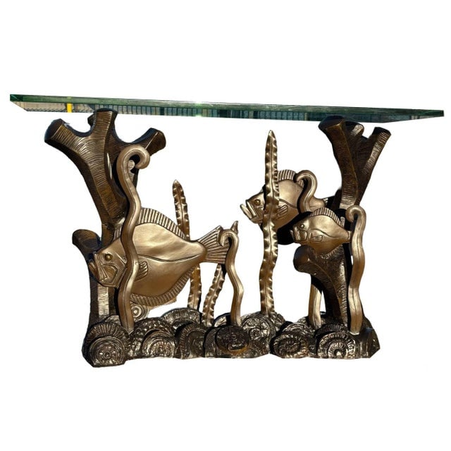 Aquatic Marcel Bouraine "Turbot" Bronze Art Deco Console Table by Phyllis Morris - 2