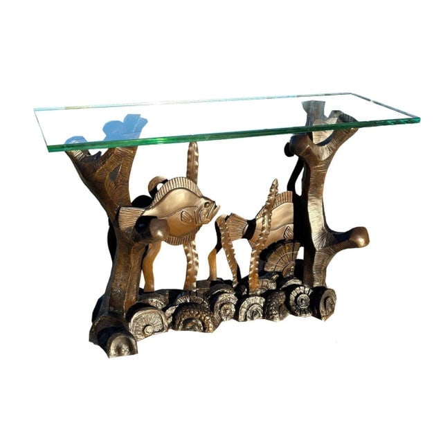 Aquatic Marcel Bouraine "Turbot" Bronze Art Deco Console Table by Phyllis Morris - 3