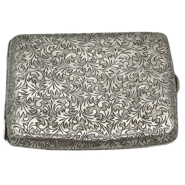 1910s Hand Etched Edwardian Sterling Silver Cigarette Case Wallet - 2