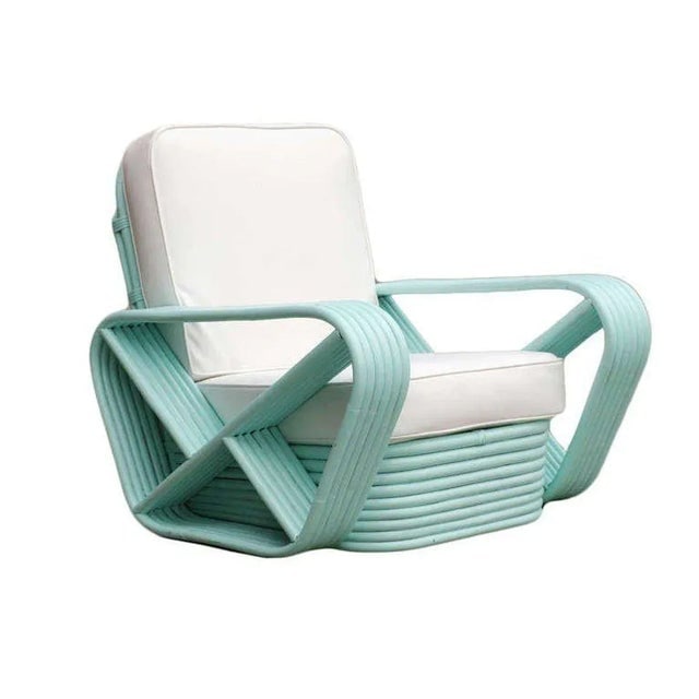1930s Restored Pair of Teal Square Pretzel Stacked Rattan Lounge Chairs in Style of Frankl - 2