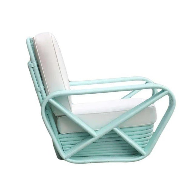1930s Restored Pair of Teal Square Pretzel Stacked Rattan Lounge Chairs in Style of Frankl - 3