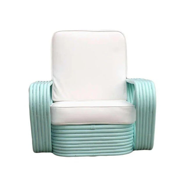 1930s Restored Pair of Teal Square Pretzel Stacked Rattan Lounge Chairs in Style of Frankl - 4