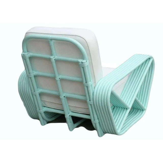 1930s Restored Pair of Teal Square Pretzel Stacked Rattan Lounge Chairs in Style of Frankl - 5