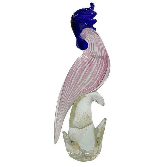 Mid-Century Murano Gold Fleck Multicolored Art Glass Cockatoo Scultpure - 2