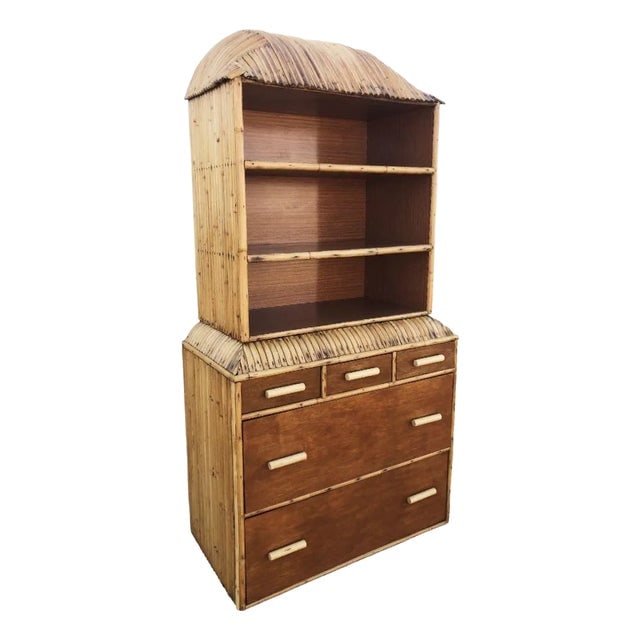 1930s Restored Rare Art Deco Waterfall Rattan & Mahogany Dresser/Bookcase Hutch (1 of 6)