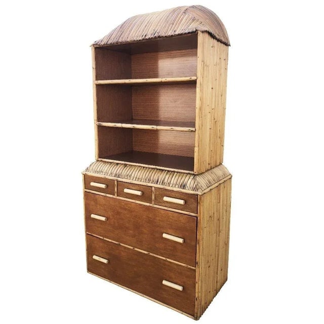 1930s Restored Rare Art Deco Waterfall Rattan & Mahogany Dresser/Bookcase Hutch - 3