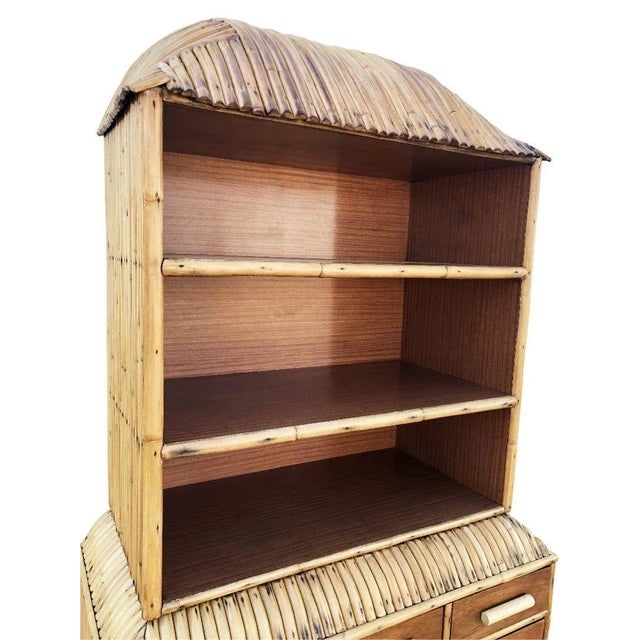 1930s Restored Rare Art Deco Waterfall Rattan & Mahogany Dresser/Bookcase Hutch - 4