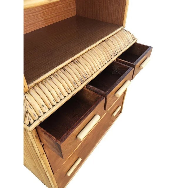 1930s Restored Rare Art Deco Waterfall Rattan & Mahogany Dresser/Bookcase Hutch - 5