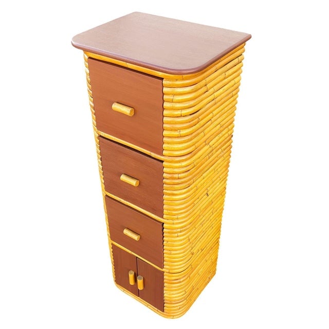 1970s Restored Paul Frankl Style Stacked Rattan & Mahogany Cabinet W/ Drawers - 3