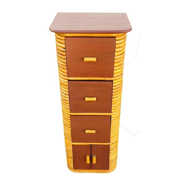 1970s Restored Paul Frankl Style Stacked Rattan & Mahogany Cabinet W/ Drawers - 4