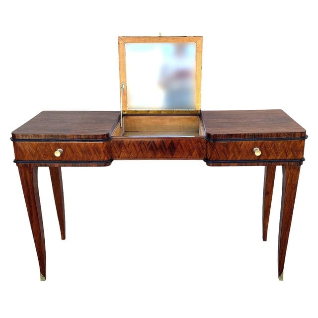 Early 20th Century French Art Deco Flip Top Madagascar Rosewood & Brass Dressing Table Vanity - 2